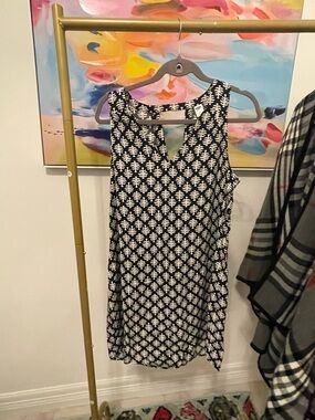 Old Navy Black and White Tropical Print Sleeveless Dress